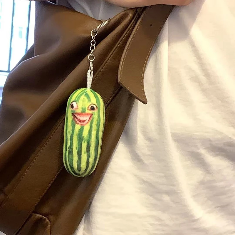 Funny Watermelon Strips Plush Keychain Creative Fruit Doll Keyring Women Backpack Bag Pendant Kids Birthday Gift Accessories