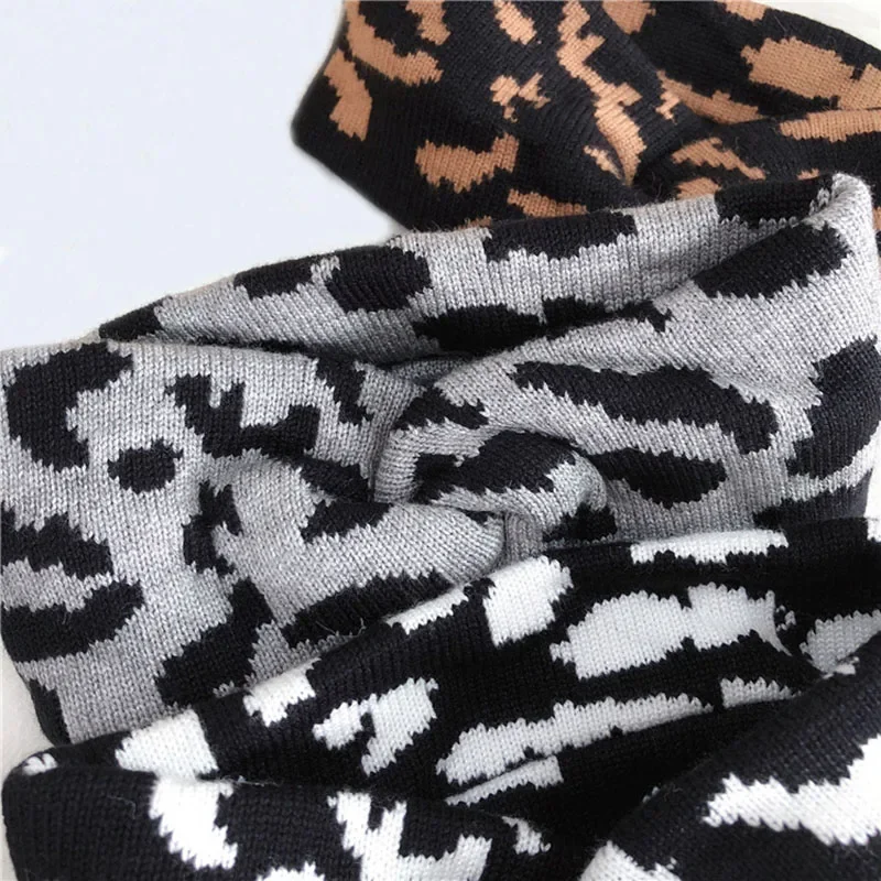 Autumn Winter Black Houndstooth Knot knitted Headbands For Women Ladies Leopard Elastic Hairband Girls Hair Accesories