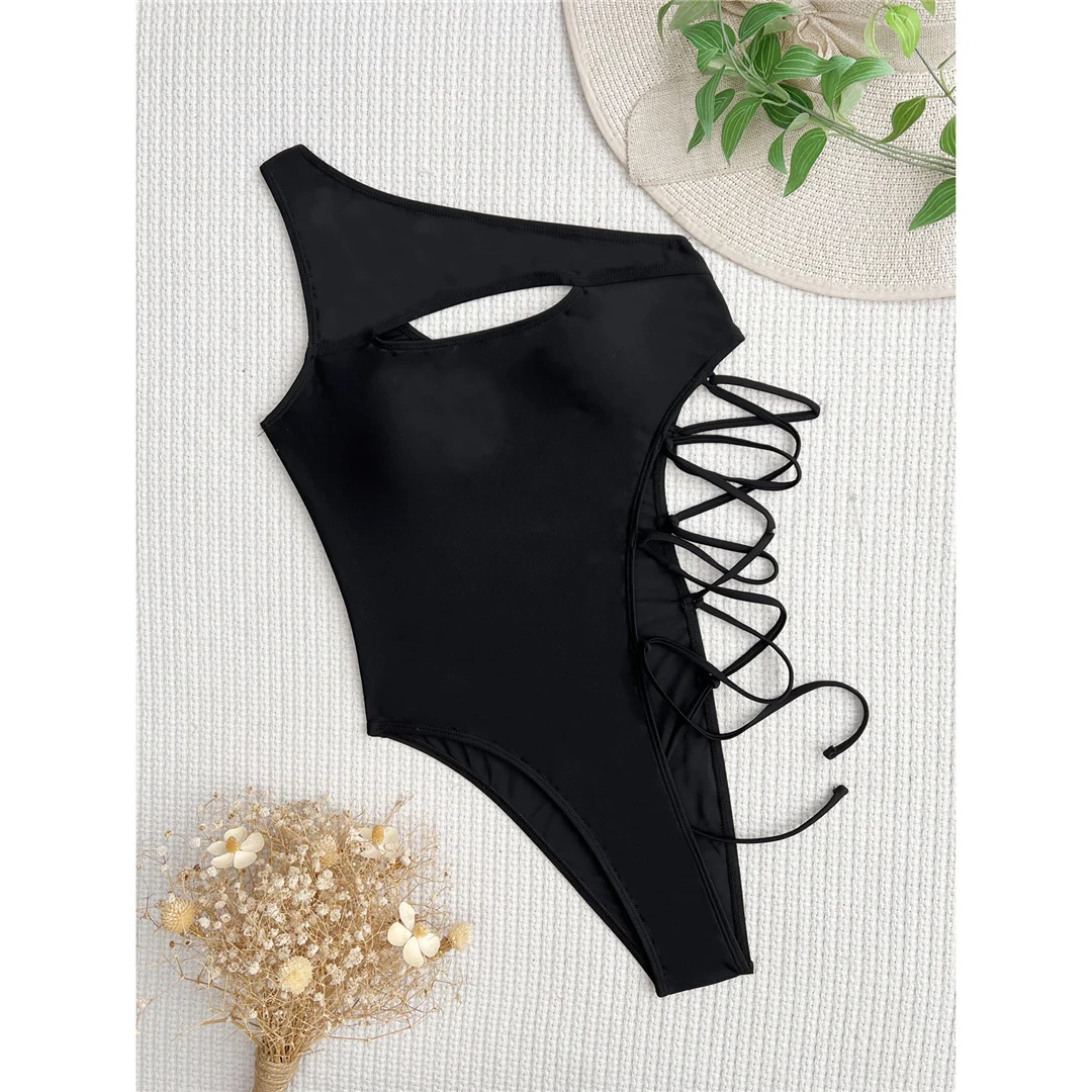 Sexy asymmetrischer One-Shoulder-Badeanzug mit Schnürung für Damen, einteiliger Badeanzug, Monokini mit Ausschnitten, Badebekleidung, Badeanzug V4637 – Detail 18
