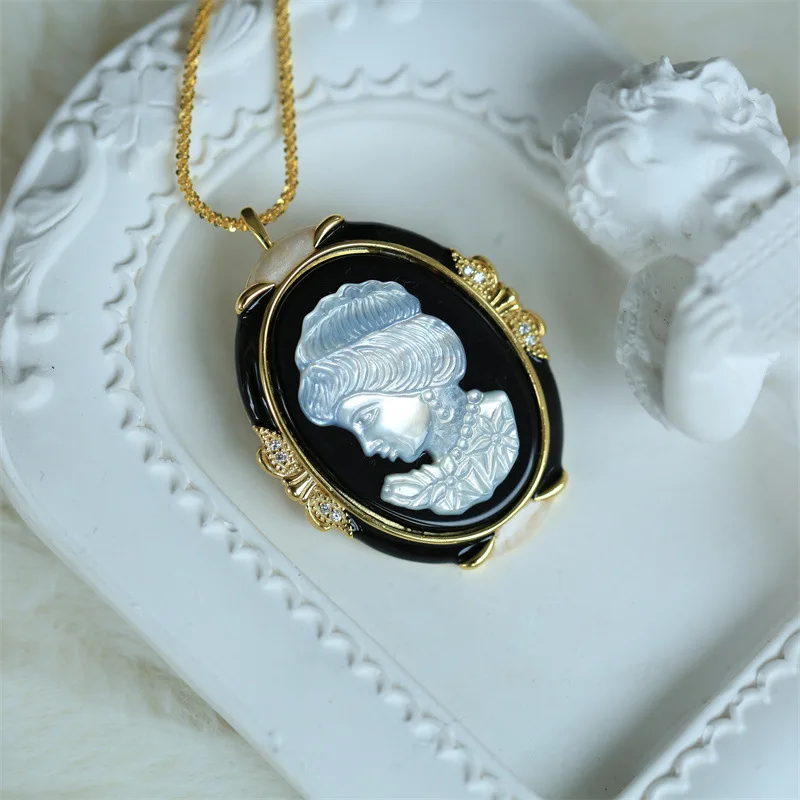 S925 Silver Plated 18k Gold Engraved Cameo Brooch Pendant Dual Use Ring Earrings