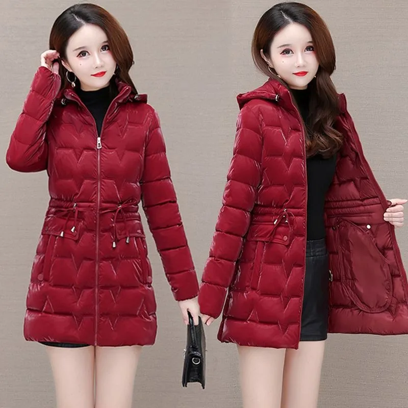 New 2024 Shiny Down Cotton Coat Women Korean Winter Thick Warm Long Hooded Parkas Female Casual Windproof Jackets Ladies Outerwe