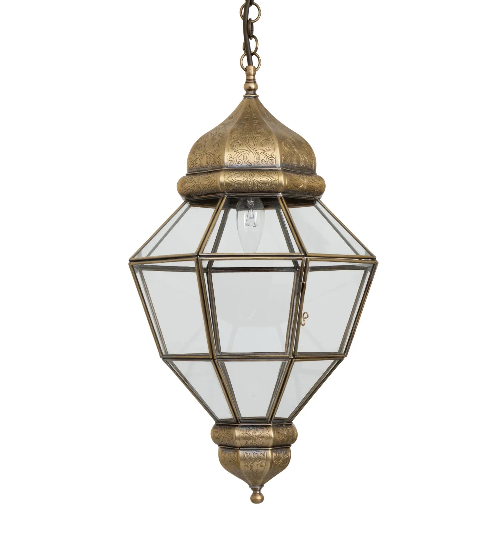 Serene Clear-glass Pendant Ceiling Light with Two Ornate Brass Domes Chandelier Pendant Light Lamp for Living Room, Home Decor