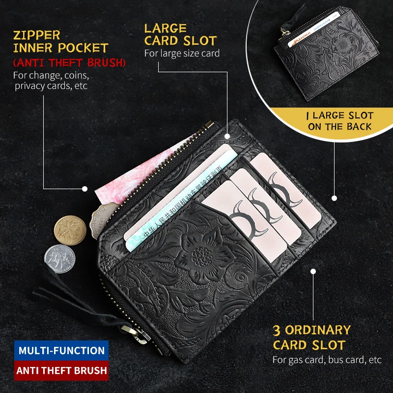 Men's Wallet Anti-NFC Credit Card Slot Coin Purse Genuine Leather Card Holder Soft Bag Money Bag For Male
