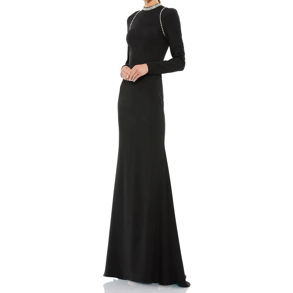 

Вечерние платья русалки по индивидуальному заказу, длиной до пола, с высоким воротом и длинными рукавами, платье для выпускного вечера, модное простое драпированное повседневное вечернее платье с кристаллами