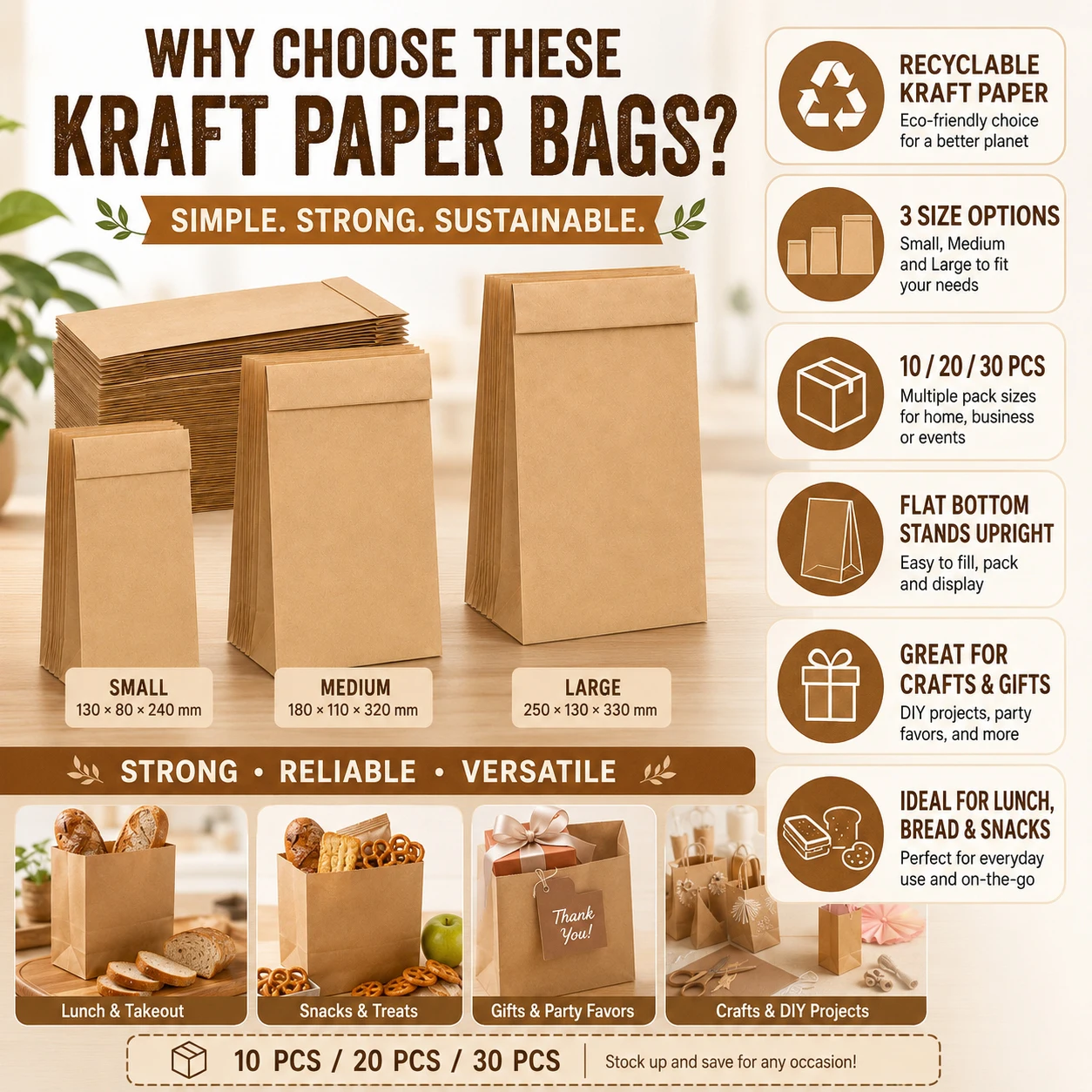 Food Storage Small - 10-30Pcs Kantong Kertas Kraft Coklat Kecil,