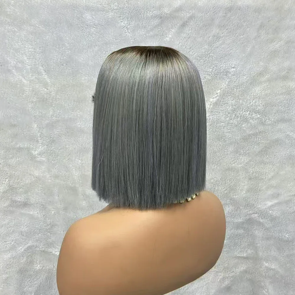 Osso em linha reta bob peruca de cabelo humano transparente 2x6 fechamento do laço peruca brasileira curto bob em linha reta perucas de cabelo humano para preto