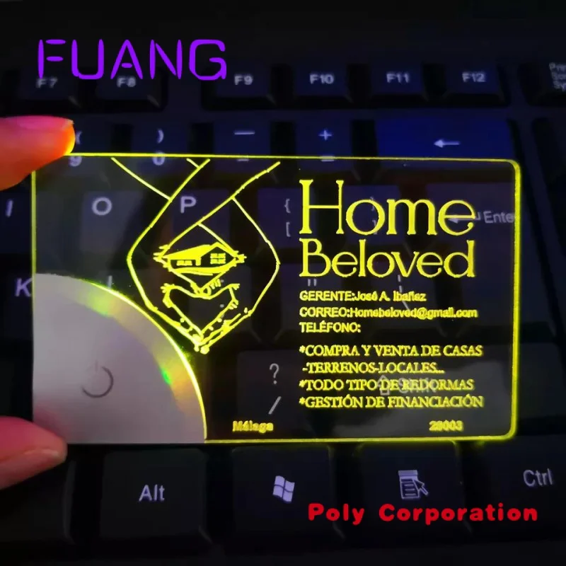 Custom  RGB Led Acrylic Luminous Visitor Card Luxury Metal Laser Engraving Business Card Blank Card NFC