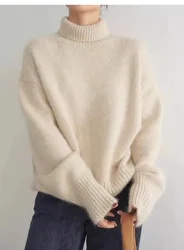 Autumn and Winter Women's Casual Solid Color High Neck Long Sleeve Loose Sweater