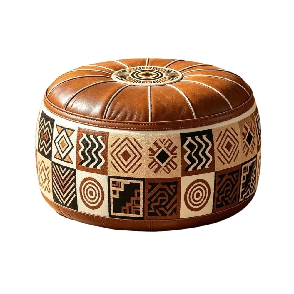 Foot Rest Boho Style Sofa Stool Cover PU Leather Foldable Storage Ottoman Waterproof Unstuffed Clothes Storage Bag Living Room
