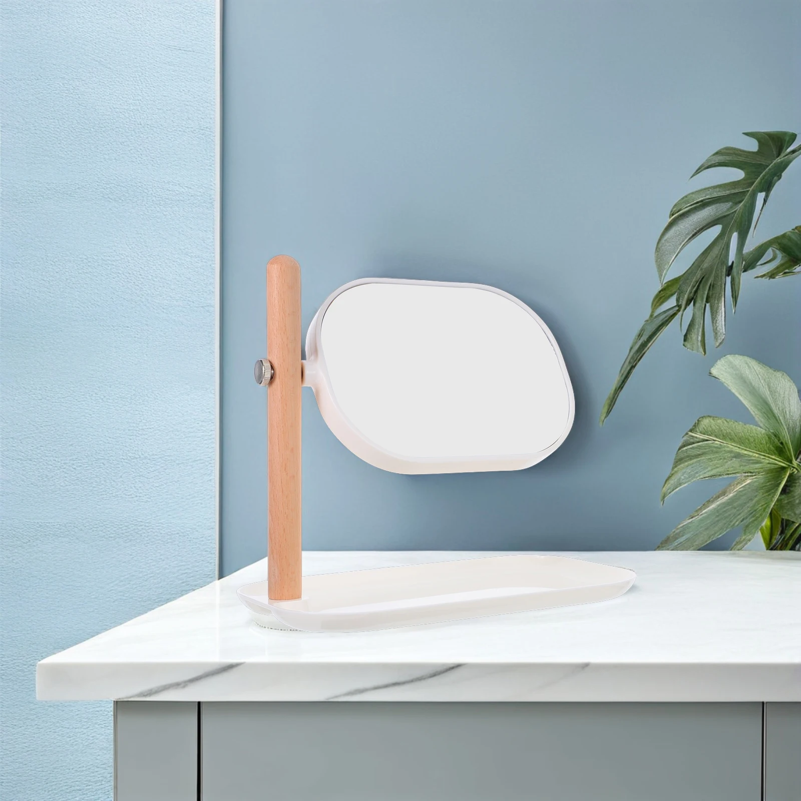 

Rotatable Large Oval Makeup Mirror for Desk Bedroom Vanity with Storage Tray Stylish European Retro Design Clear View Angle