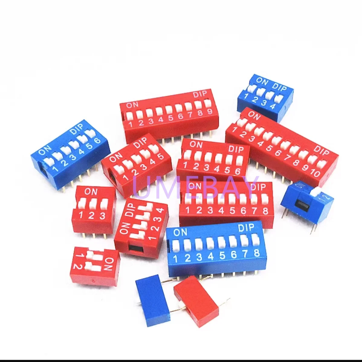 20pcs  / integrated circuit，  Red blue 2.54MM dial switch DS-1/2/3/4/5/6/7/8/9/10/12 bit DIP direct plug flat dial