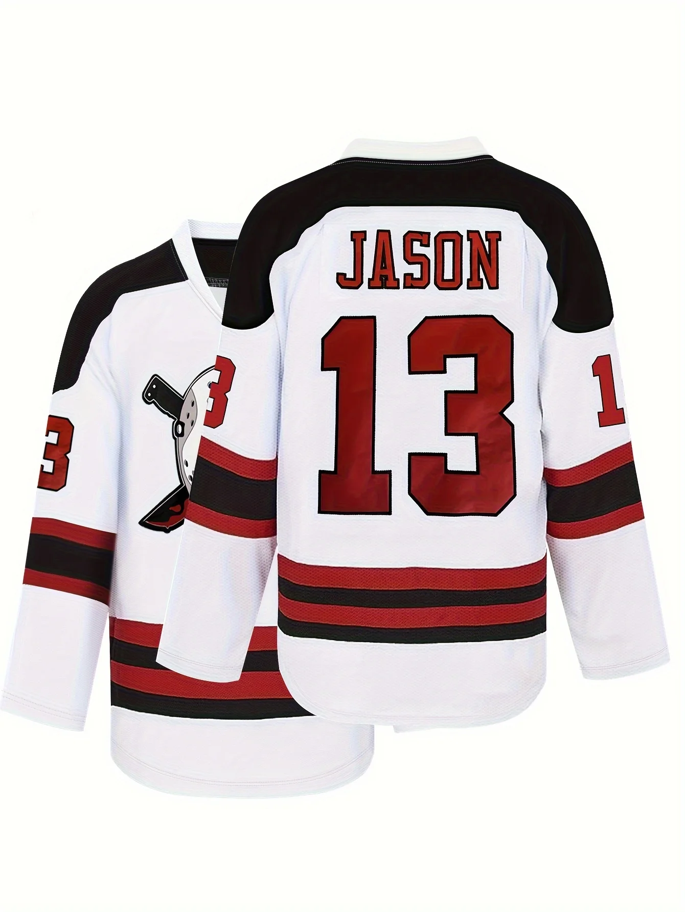 Hockey Jersey - White with Black & Red Stripes 