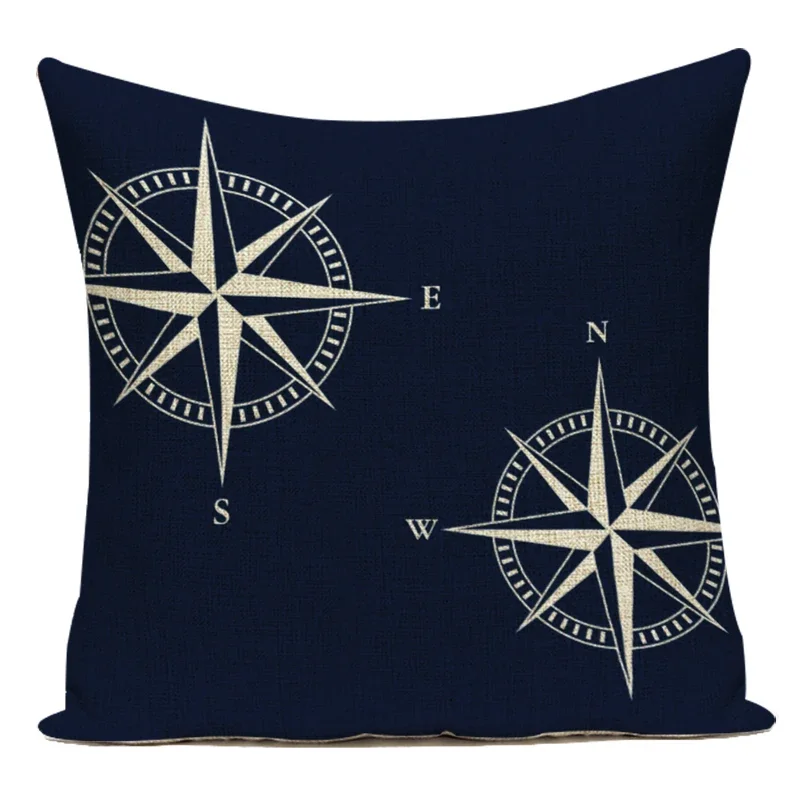 Sea Blue Compass Printed Cushion Cover Anchor Pattern Marine Ship Throw Pillow Case Decorative Pillowcase Cojines Almofadas