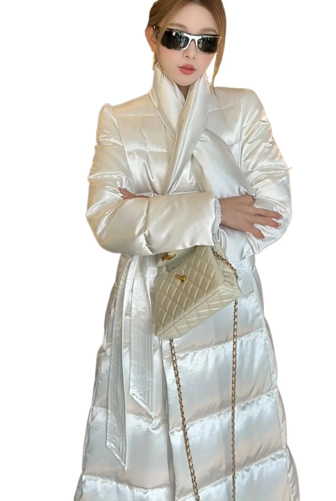 Winter Fashion White Goose Down Down Women's Jacket Windproof Slim Fit High Waist Long Down Jacket
