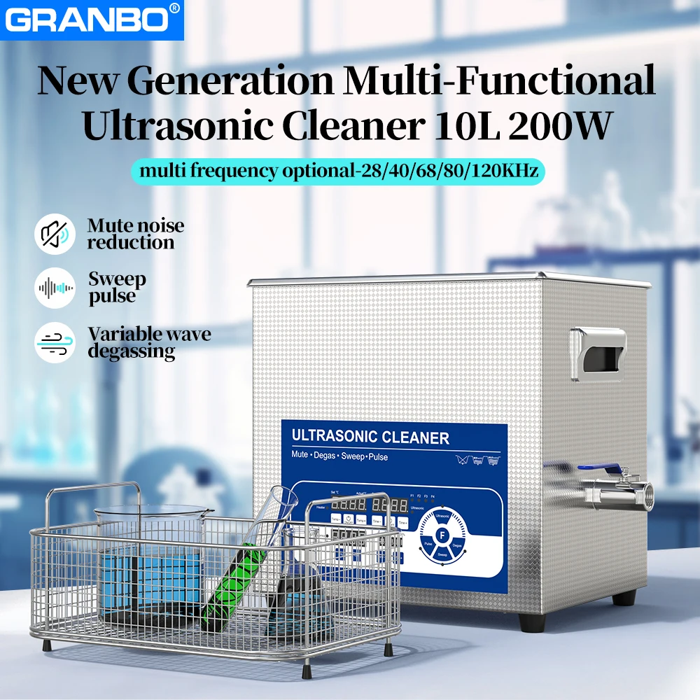 Granbo 10L Ultrasonic Cleaner 28/40/68/80/120KHz Variable Frequency 200W Ultrasound Cleaning Machine for Precisions