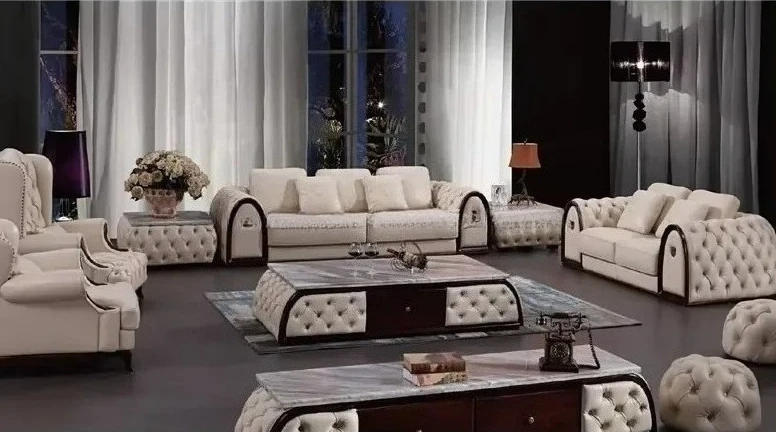 #2022 Newest Design Living Room Sofa Full Grain Tufted Italian Genuine Leather Sofa