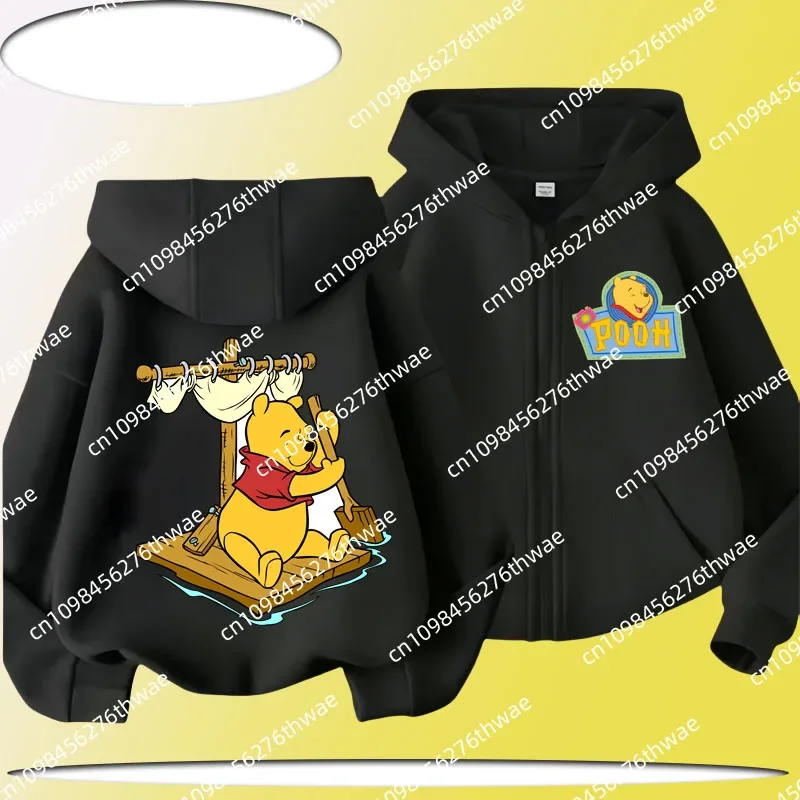 

Pooh Bear Boys & Girls Casual Shirt for Leisure Sports with Cartoon Print - New Design - Disney Children's Zippered Hooded Shirt
