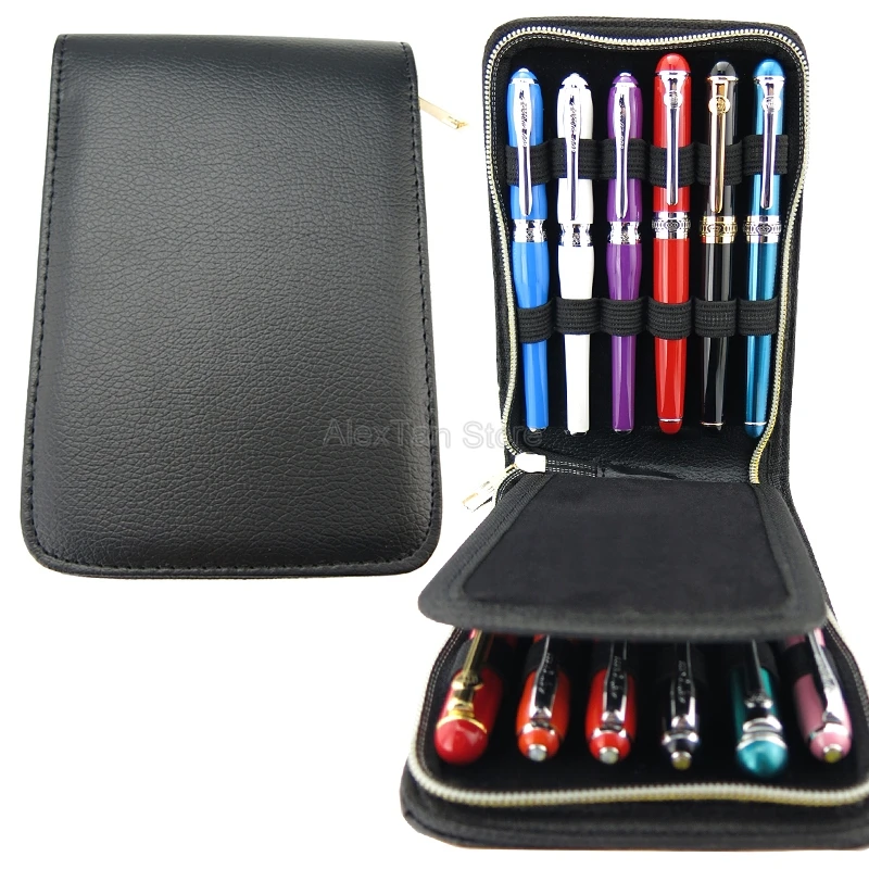 Fountain Pen & Rollerball Pen Bag Pencil Case Available For 12 Pens Black Leather Pen Holder & Pouch Stationery Tool