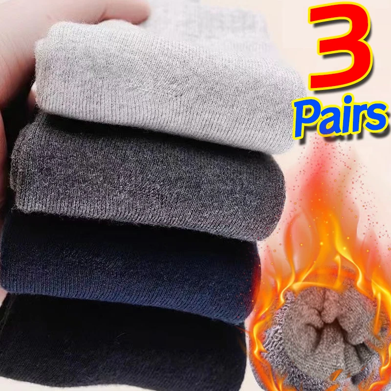 3Pairs Winter Warm Socks Wool Male Women Socks Thicker Solid Color Sockings High Quality Thicken Fleece Plush Snow Terry Socks