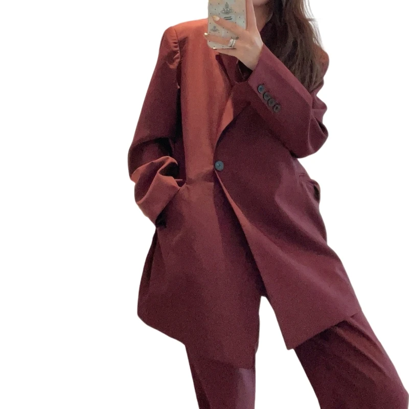 24 Autumn and Winter New Wool Suit Pants Suit Wine Red 50% Wool  two piece set women  conjuntos mujer  elegant sets