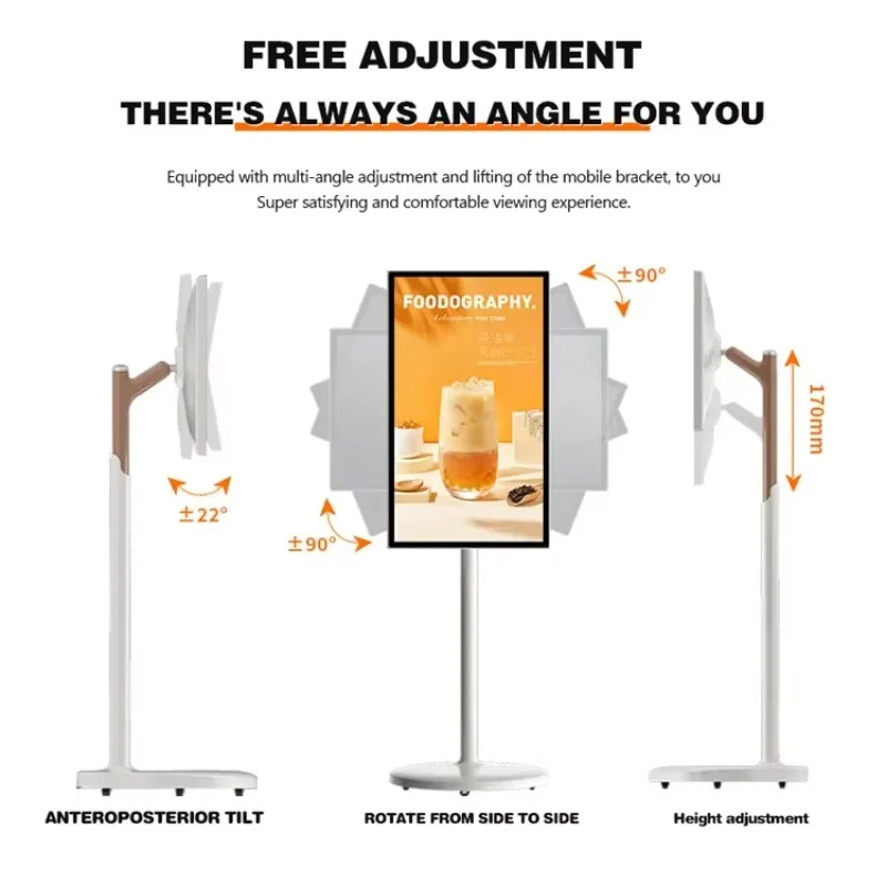 شاشة لمس ذكية دوارة مقاس 21.5 بوصة شاشة تعمل باللمس Incell Ips نظام أندرويد متحرك تلفزيون محمول حامل تلفاز منزلي