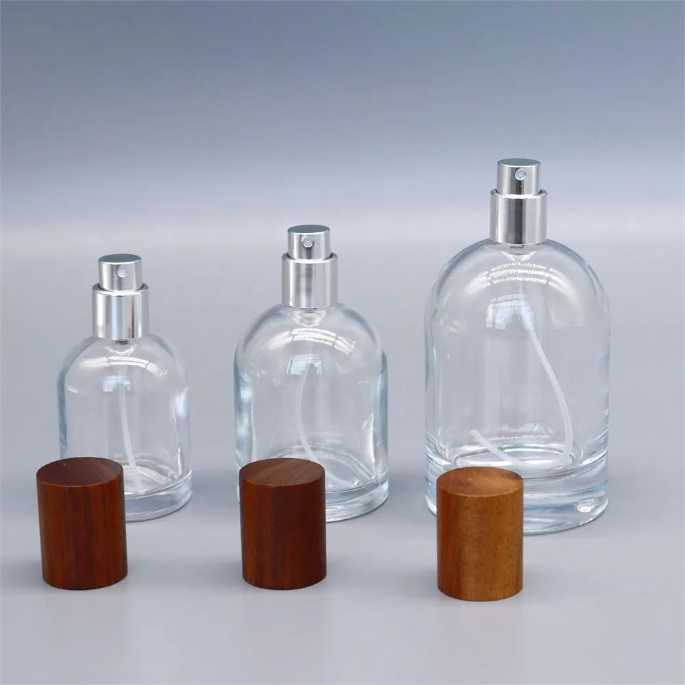 30ml/50ml/100ml Bayonet 15mm Wooden Cap Perfume Bottle Glass Spray Bottle Cosmetic Dispensing Container Refillable Empty Bottle