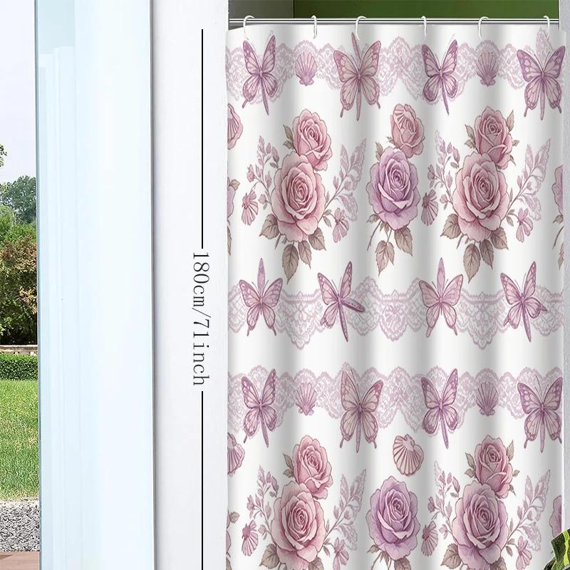 1pc Butterfly Shower Curtain with Metal Grommets, Polyester Bath Curtain Widow Curtain Bathroom Decor & Accessories