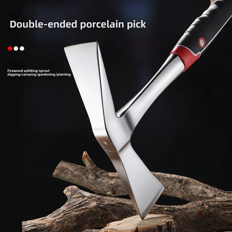 For Camping Digging Chopping 2-in-1 Pickaxe Axe Multifunctional Carbon Steel Pick Mattock with Shock-Absorbing Handle