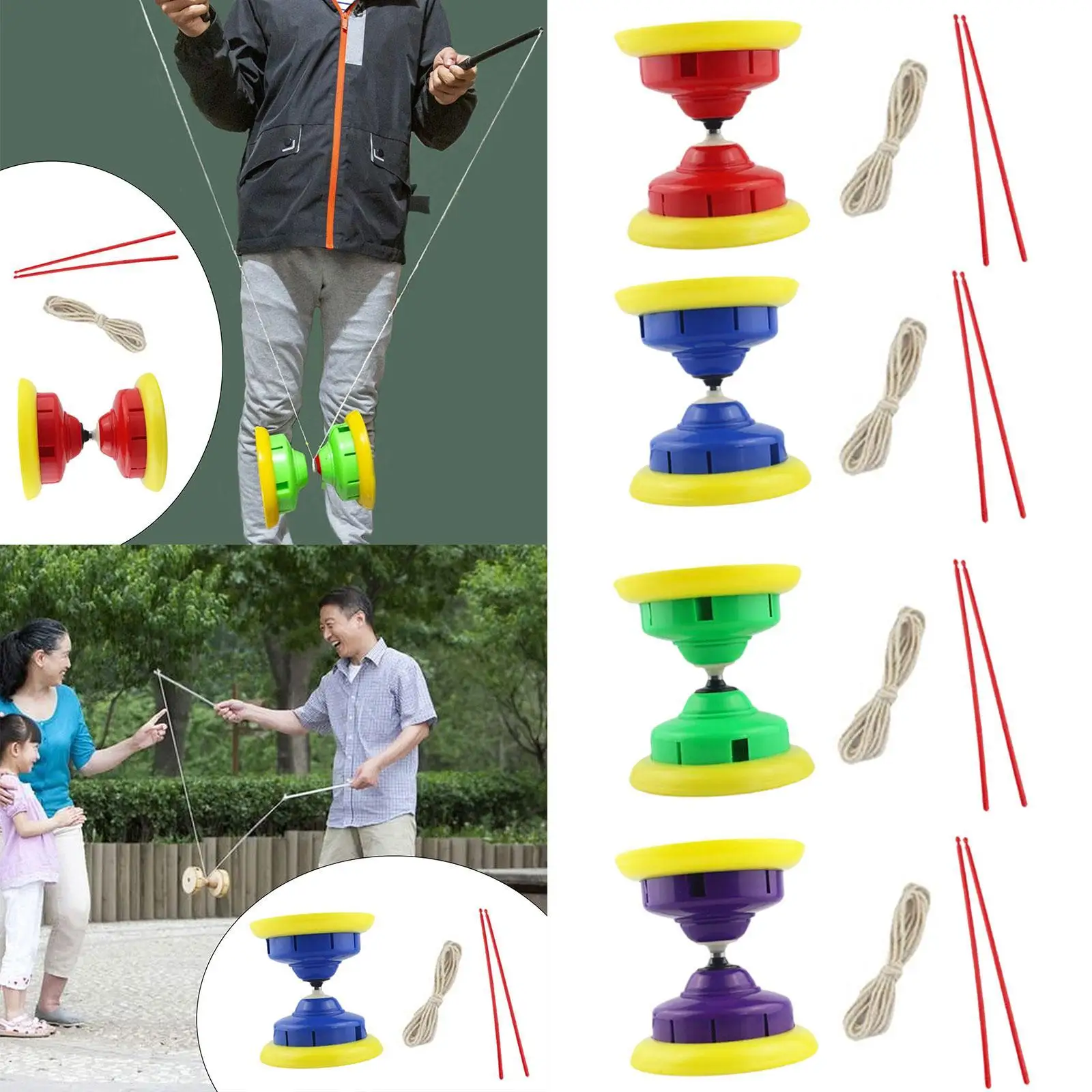 Conjunto de diabolo chinês com varas, brinquedo de malabarismo chinês interativo portátil flexível para fitness para parque, desempenho ao ar livre