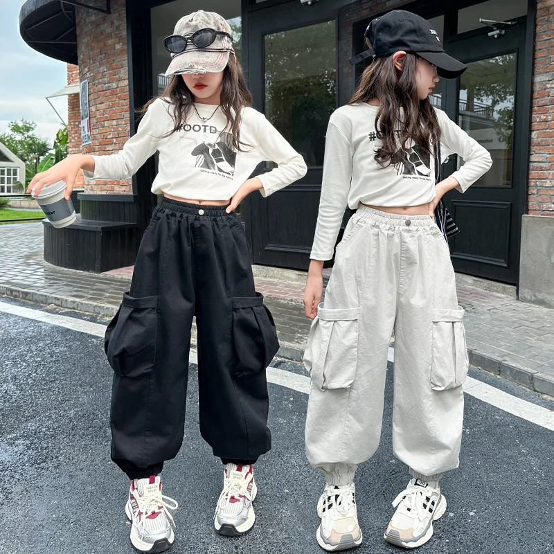 autumn junior girls clothes set Cartoon T-shirt+cargo pants 2pcs teenage kids suit children outfits filles Overalls conjuntos 14