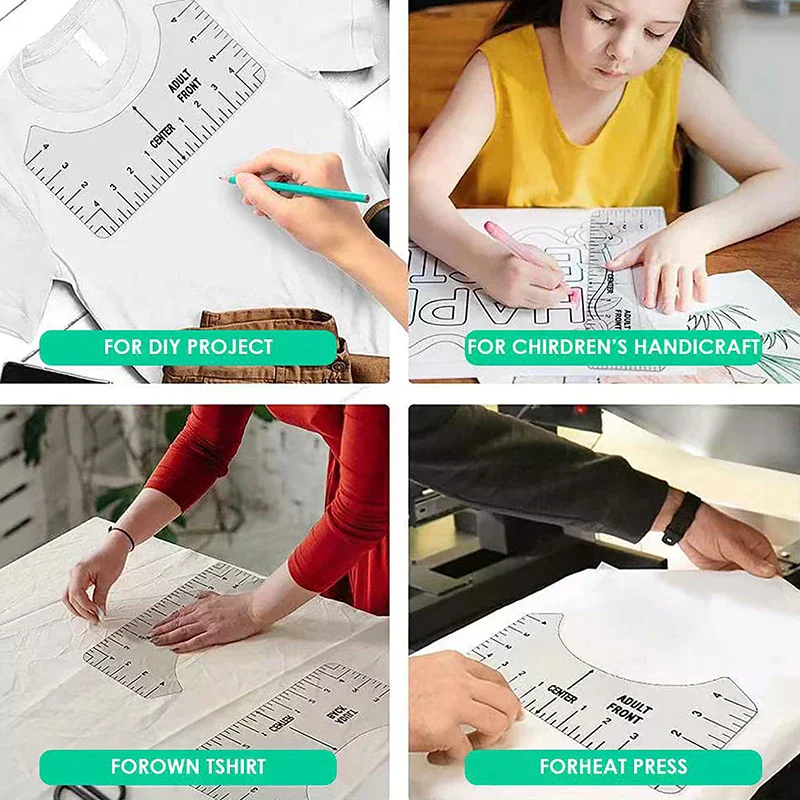 8 pçs t camisa régua guia pvc camiseta régua para centro projetos t camisa ferramenta de alinhamento para adulto juventude criança infantil
