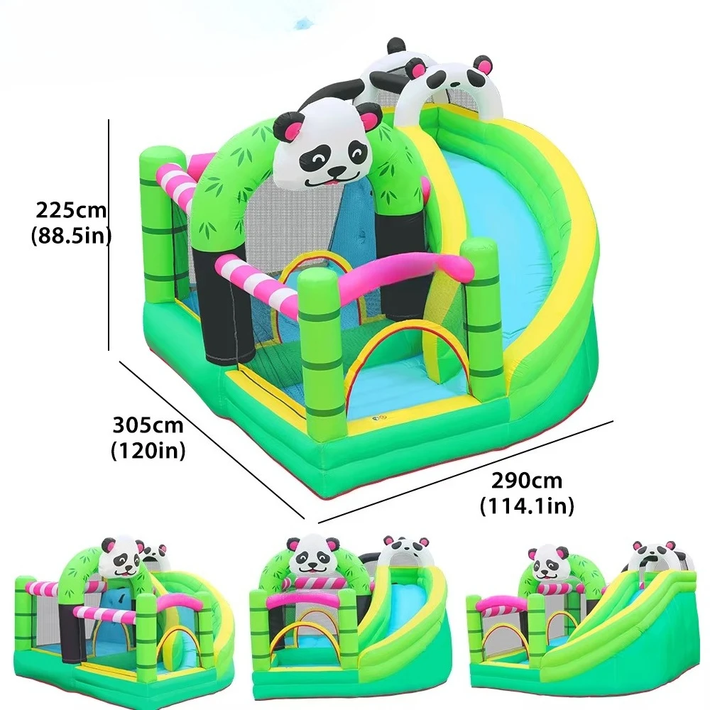 

Outdoor Green Cartoon Panda Bounce House Inflatable Bouncer Kids Party Backyard Inflatable Castles Bounce Combo