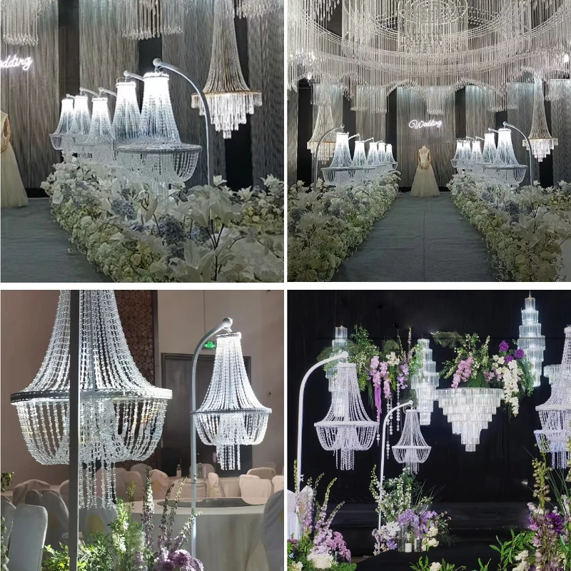 Luxury Outdoor Table Top Acrylic Light Chandelier With Floor Flower Stand Wedding Aisle Walkway Centerpieces Road Lead Decor