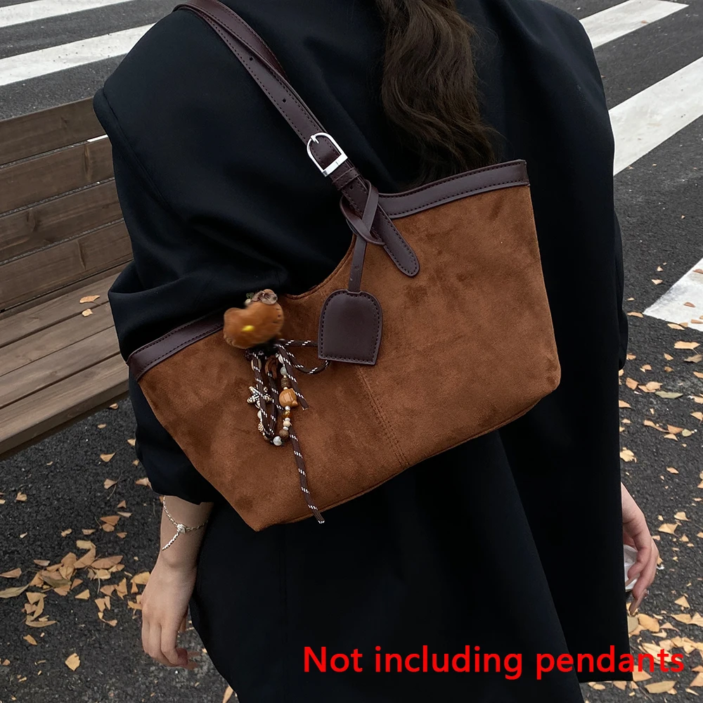 حقيبة يد نسائية بتصميم كلاسيكي من جلد الغزال للخريف والشتاء، حقيبة ركاب عالية الجودة ذات سعة كبيرة ومتعددة الاستخدامات