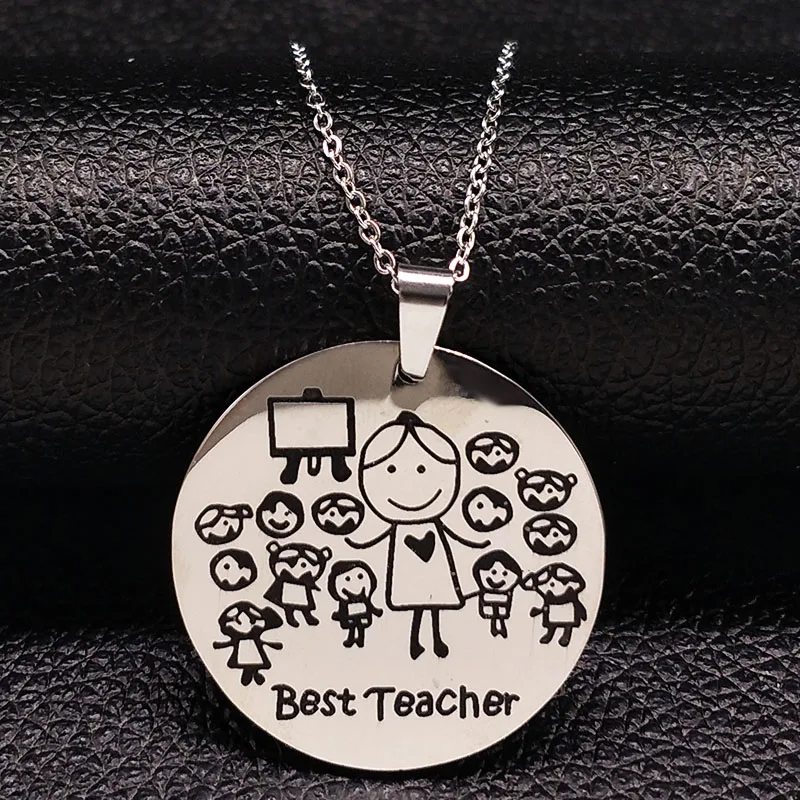 2026 Fashion Teacher Stainless Steel Necklace Women jewlery Silver Color Necklaces & Pendants Jewelry acero inoxidable ND21A