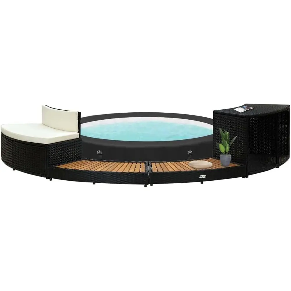 Whirlpool "poly Rattan Outdoor Hot Tub Spa Surround with Acacia Wood Steps &