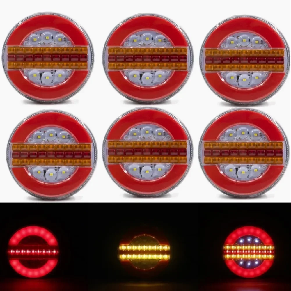 

6pcs 12V 24V Dynamic LED Truck Trailer Tail Light DRL Flow Running Trun Signal Rear Brake Stop Reverse Lamp Caravan Tractor RV