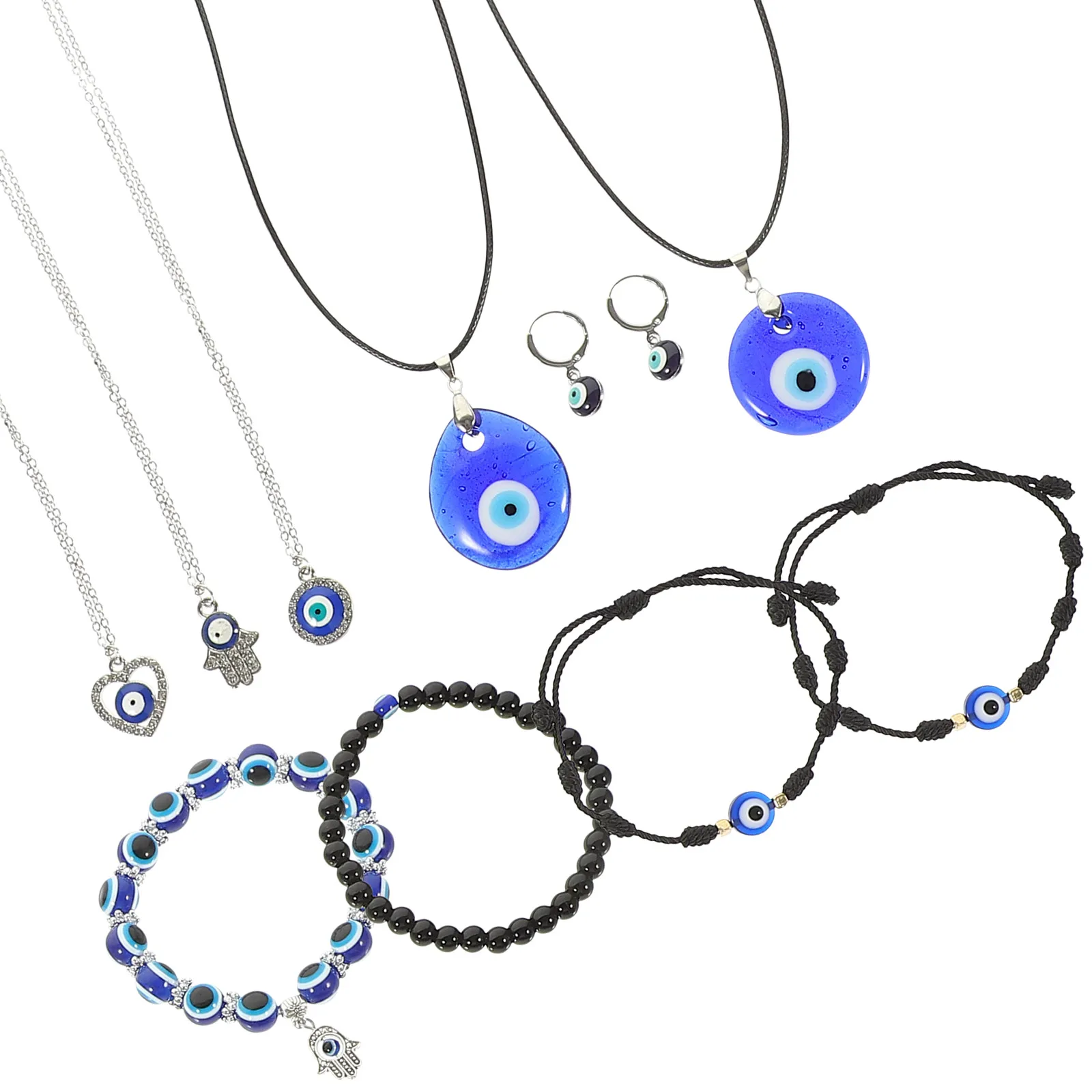 

1 Set Evil Eye Necklace Bracelet Earrings Jewelry Set For Women Men Blue Charms Adjustable Pendant Bracelets Protection Fortune