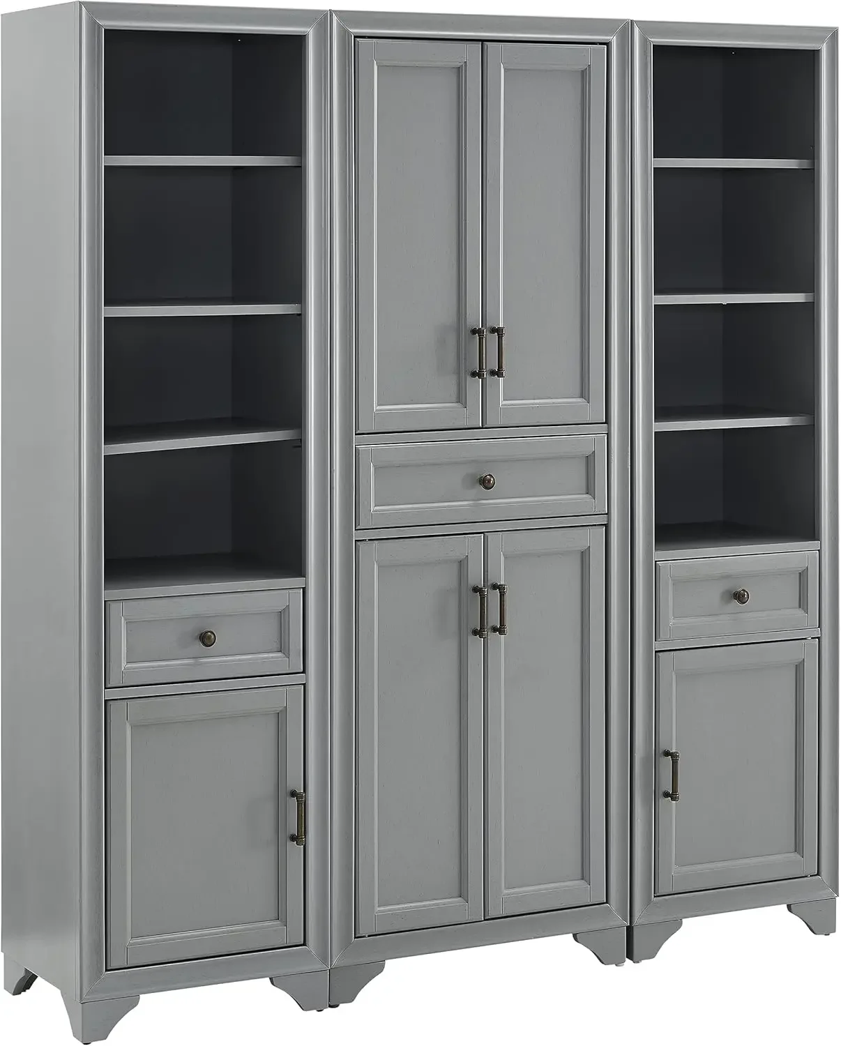 KF33006GY Tara 3-Piece Pantry Set with Pantry and 2 Linen Cabinets, Distressed Gray