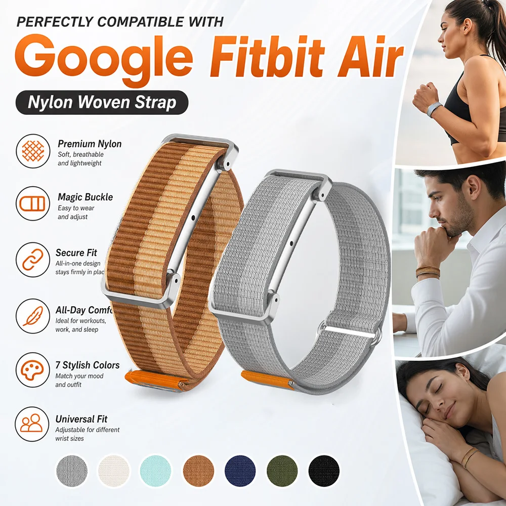 Nylon Watch Strap for Google Fitbit Air Lightweight Wrap‑around Durable Replacement Wristband Accessory for Google Fitbit Air