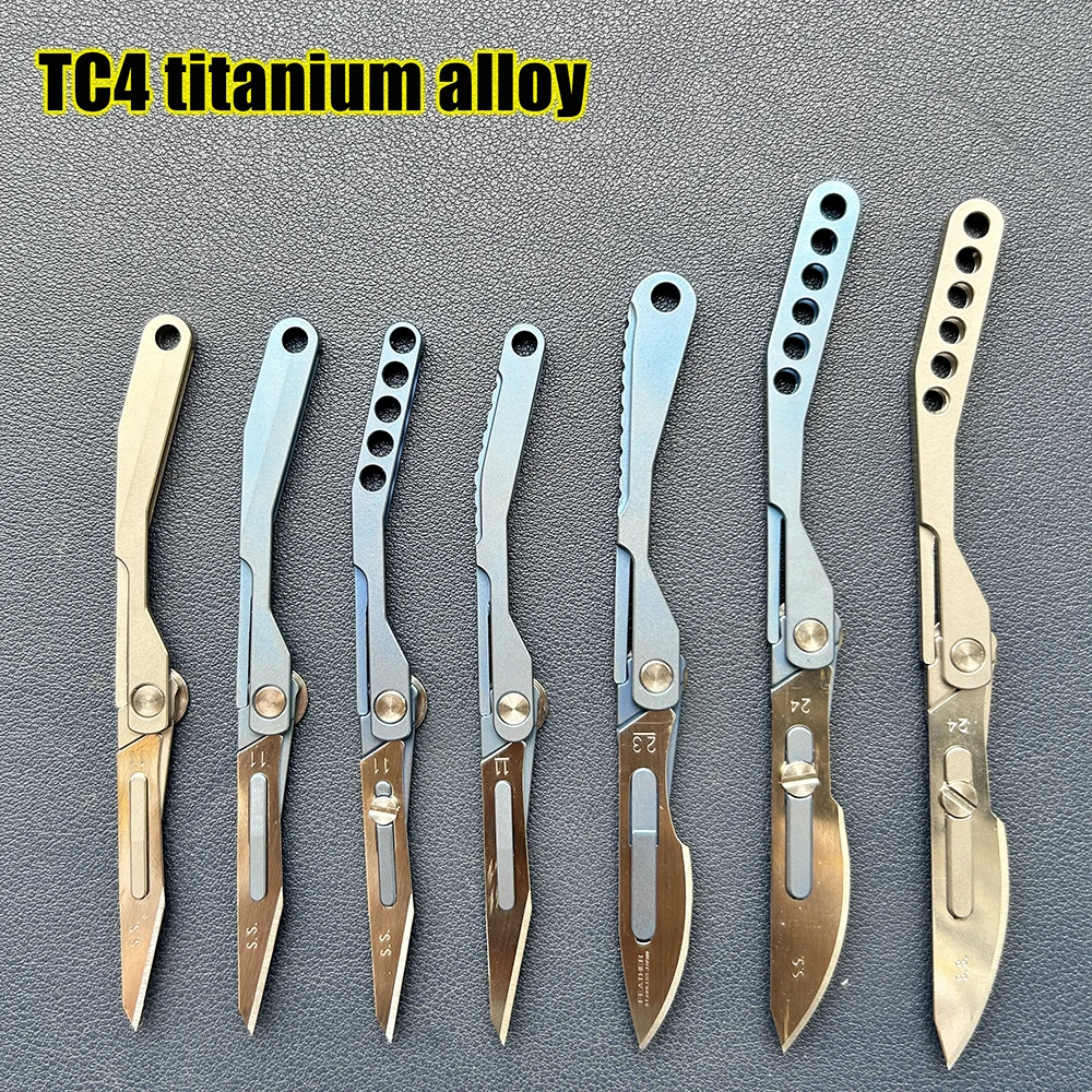 Titanium Alloy Scalpel MINI Pocket Folding Knife Portable EDC Self-defense Survival Cutting Tool No24/23/11 Surgical Blade Key