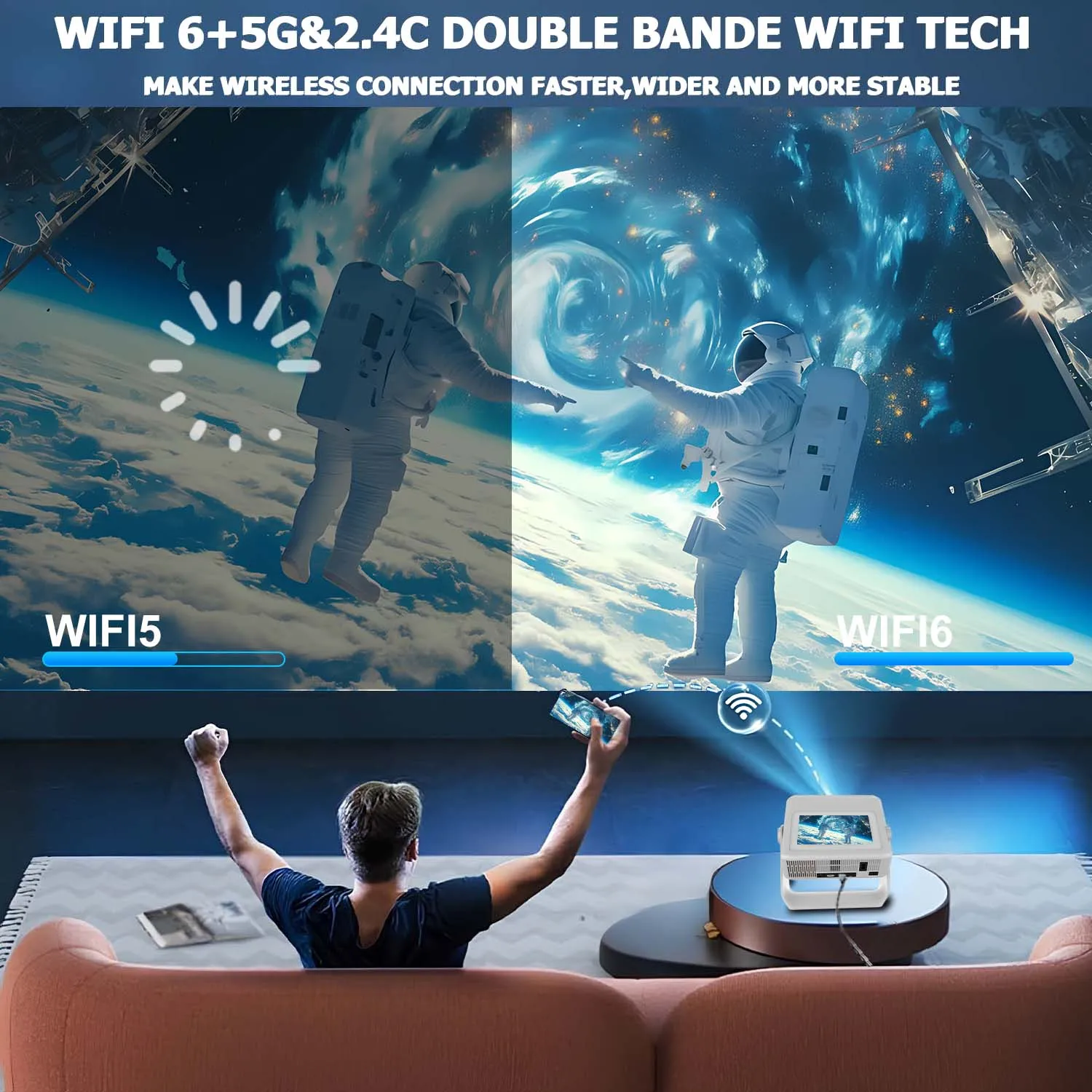 

4K Ultra HD Projector for Netflix Streaming - Built-in Battery, Smart Voice Control - Home Theater Seamless Connectivity