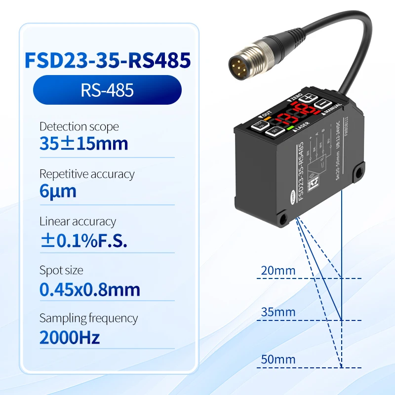 

FSD23-35-RS485 High-Precision 0.01mm Measurement range 35mm LED Digital Screen Laser Displacement Sensor