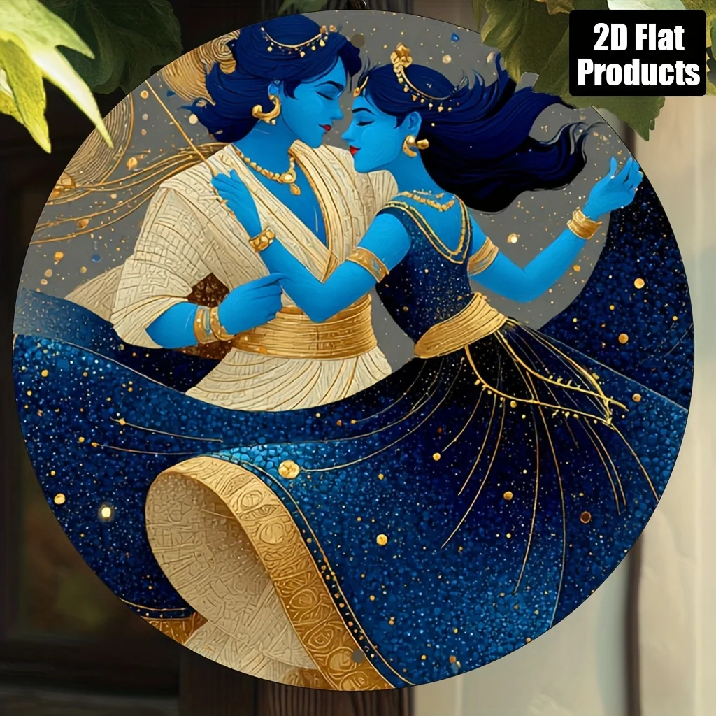 

Vintage Indian Couple Decorative Sign - (20x20cm) Aluminum Wall Art With & Golden Design, Perfect For Home