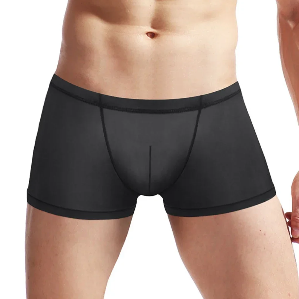 Solid Color Men\'s Translucences Shorts Mesh Trunks Jockstraps Pouch Underwear Male Sexy Lingerie Panties 1pc