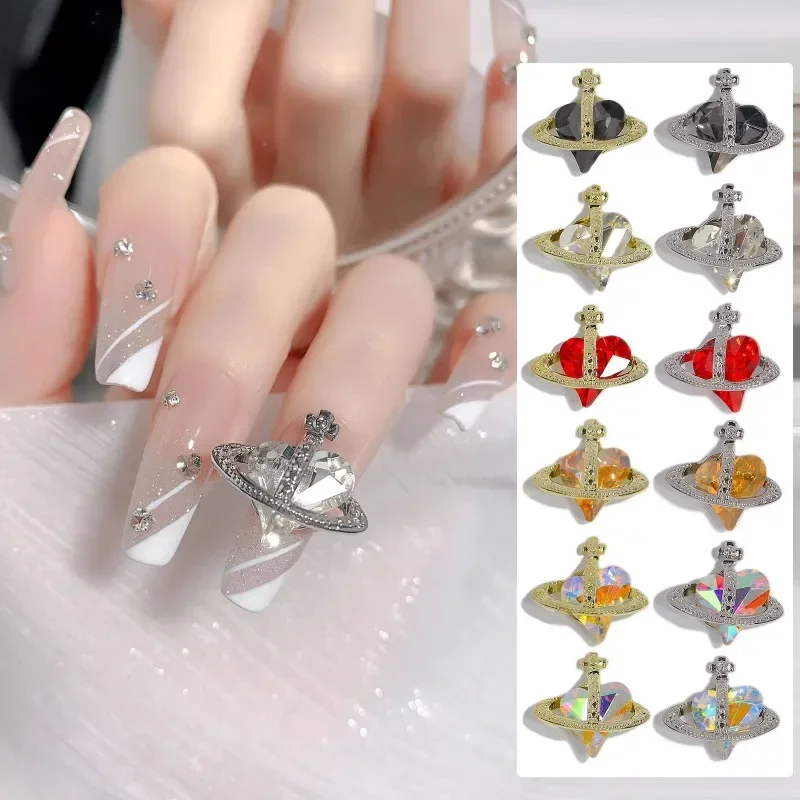 2023 New Western Empress Dowager Zircon Nail Enhancement Light Luxury K9 Twisted Heart Ornaments with Diamond Mesh Red Popular N