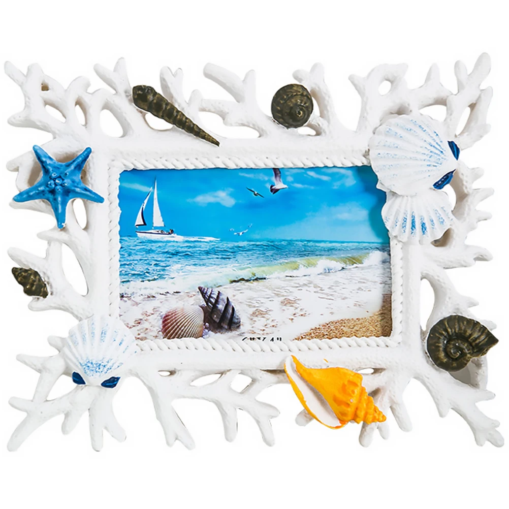 

Coral Seashell Photo Frame White Resin Creative Holder Picture Home Decoration Tropical Ocean Style Unique Assorted
