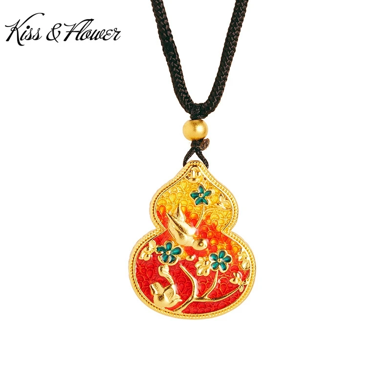 KISS&FLOWER Gold Vintage Calabash Necklace Pendant For Women Wedding Party Birthday Christmas Bride Mother Ladies Gifts PD154