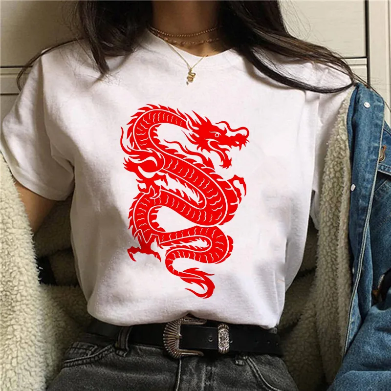 Harajuku Chinese Dragon Print Popular Fashion Trend Large-sized Thin Men's and Women's Same Short-sleeved T-shirt Graphic
