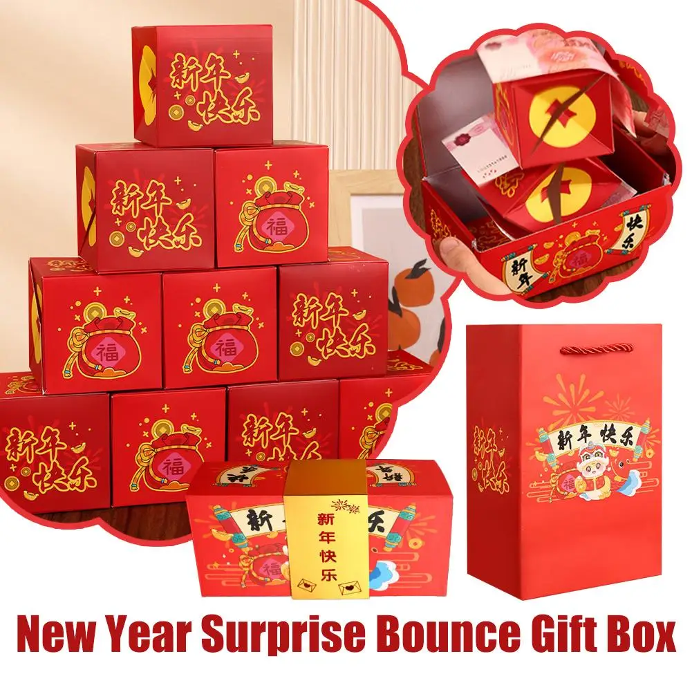 New Year Gift Box Bounce Gift Box Reusable Folding Money Present Surprise Gift Packing Box Handbag Kit for New Year Bounce O0H8